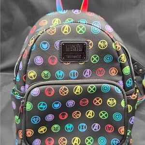 Loungefly Marvel Black Backpack with Colorful Icons